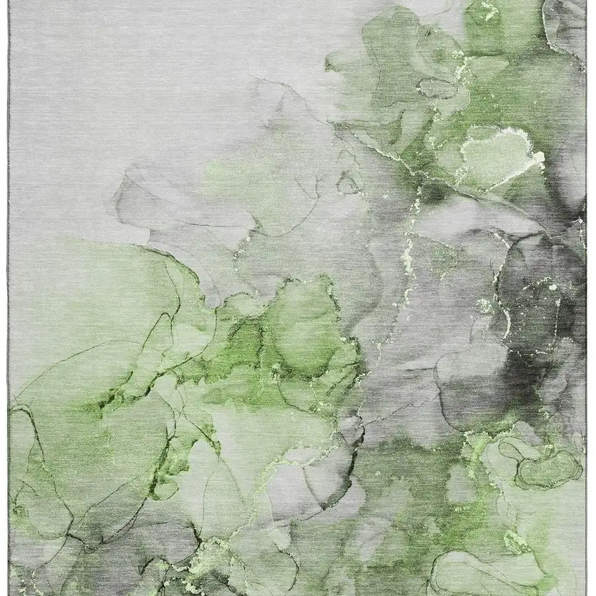 Green Gray And Ivory Abstract Washable Area Rug With UV Protection Photo 3