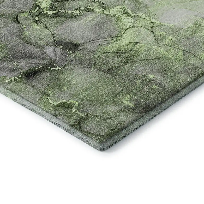 Green Gray And Ivory Abstract Washable Area Rug With UV Protection Photo 8