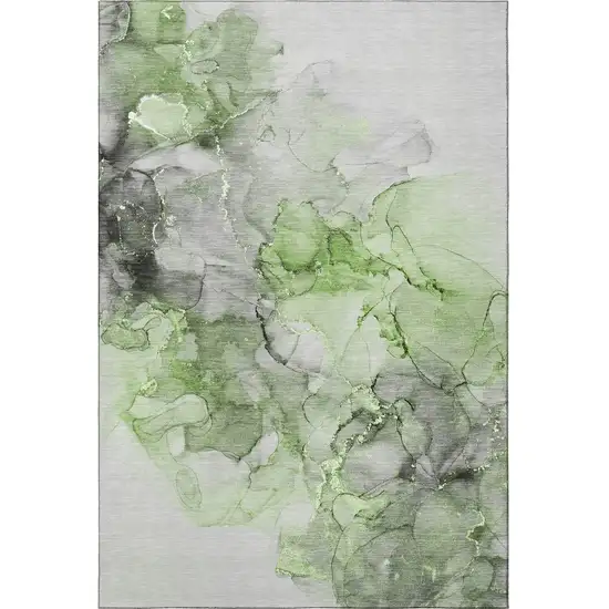 Green Gray And Ivory Abstract Washable Area Rug With UV Protection Photo 4