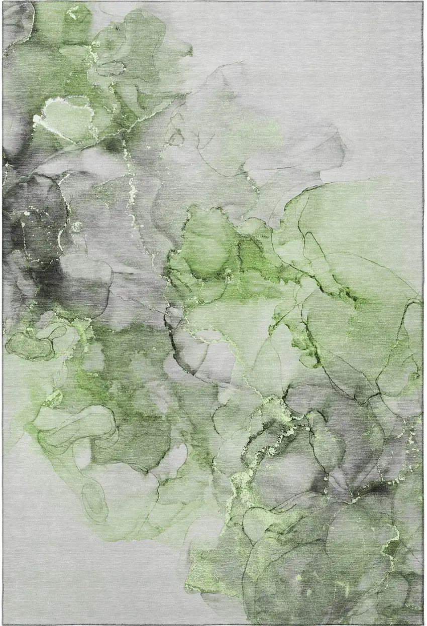 Green Gray And Ivory Abstract Washable Area Rug With UV Protection Photo 4