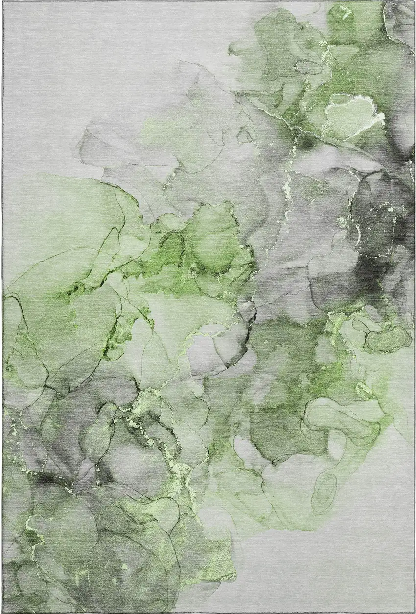 Green Gray And Ivory Abstract Washable Area Rug With UV Protection Photo 1
