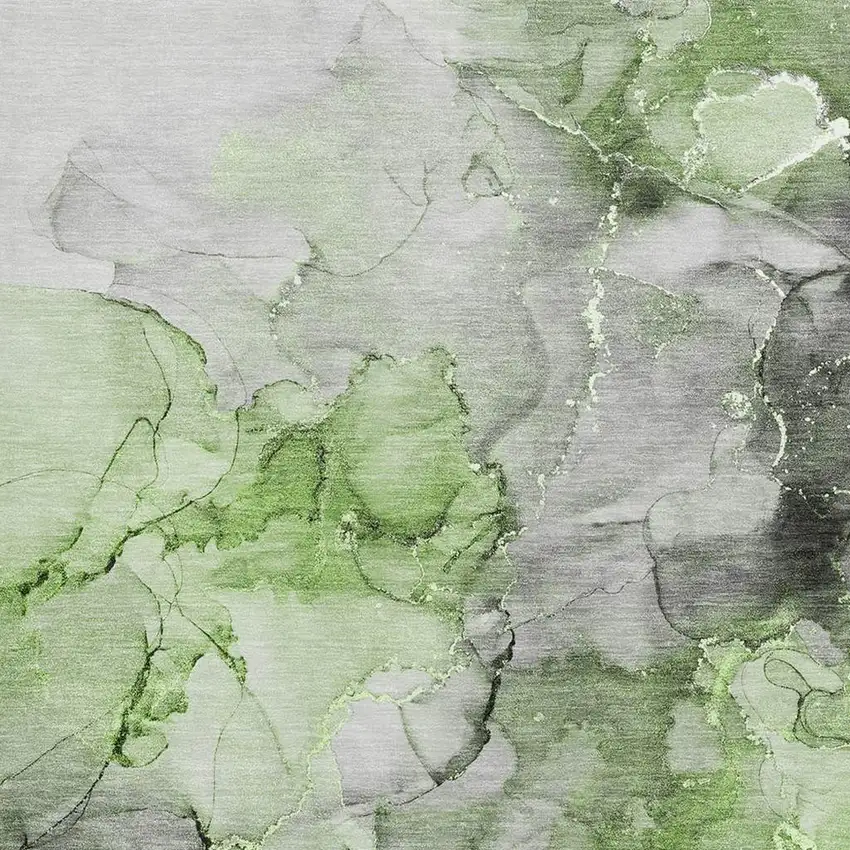 Green Gray And Ivory Abstract Washable Area Rug With UV Protection Photo 3