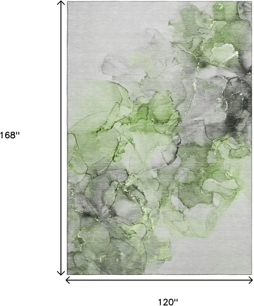 Green Gray And Ivory Abstract Washable Area Rug With UV Protection Photo 3