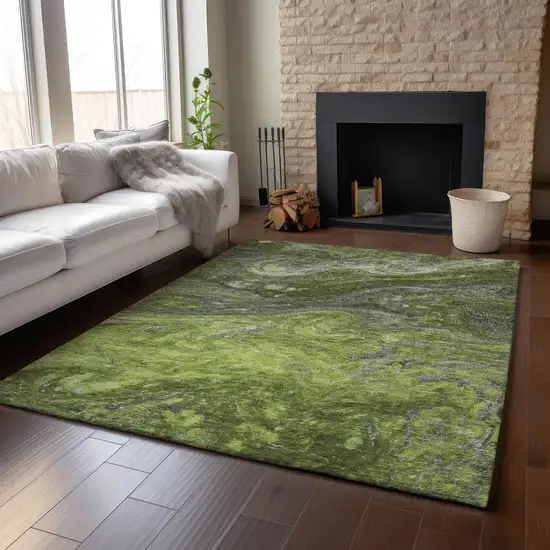 Green Gray And Ivory Abstract Washable Area Rug With UV Protection Photo 5