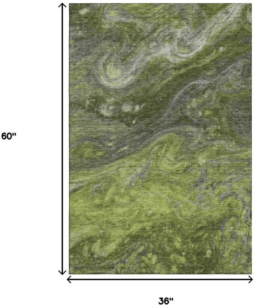 Green Gray And Ivory Abstract Washable Area Rug With UV Protection Photo 3