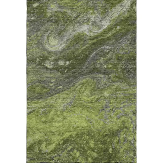 Green Gray And Ivory Abstract Washable Area Rug With UV Protection Photo 2
