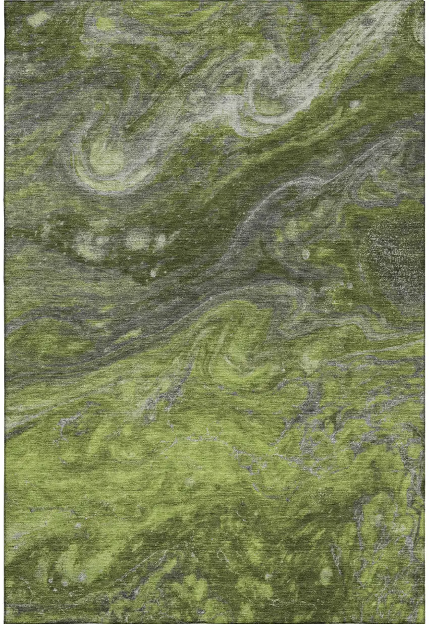 Green Gray And Ivory Abstract Washable Area Rug With UV Protection Photo 2