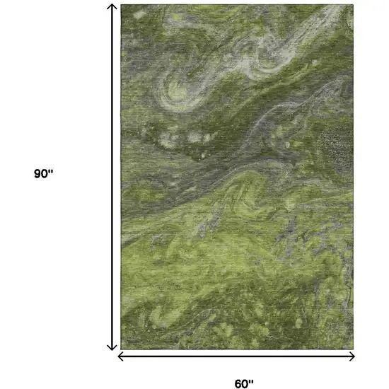 Green Gray And Ivory Abstract Washable Area Rug With UV Protection Photo 3