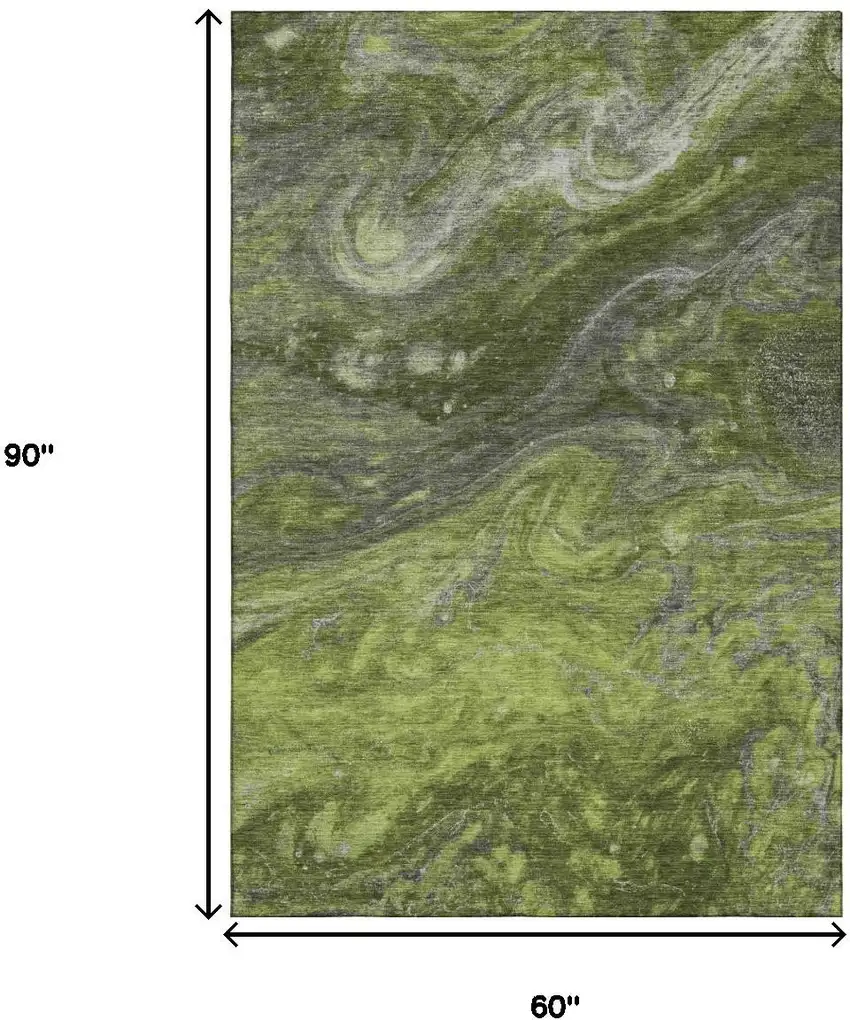 Green Gray And Ivory Abstract Washable Area Rug With UV Protection Photo 3