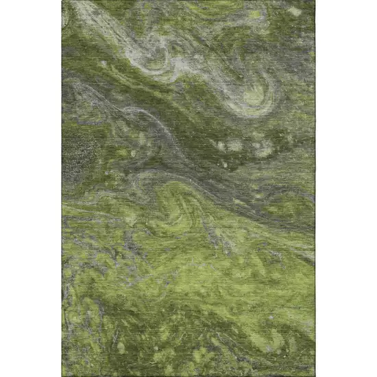 Green Gray And Ivory Abstract Washable Area Rug With UV Protection Photo 3