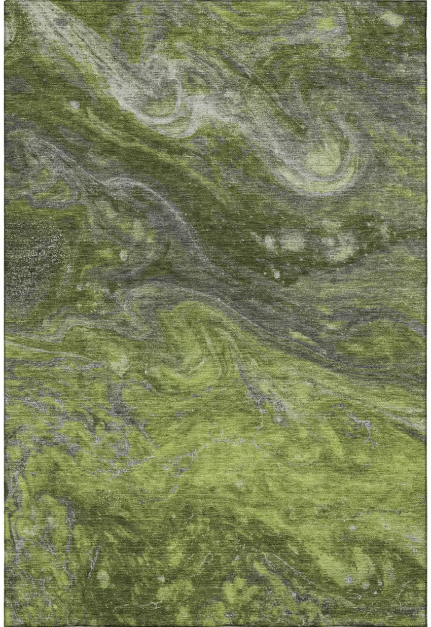 Green Gray And Ivory Abstract Washable Area Rug With UV Protection Photo 3