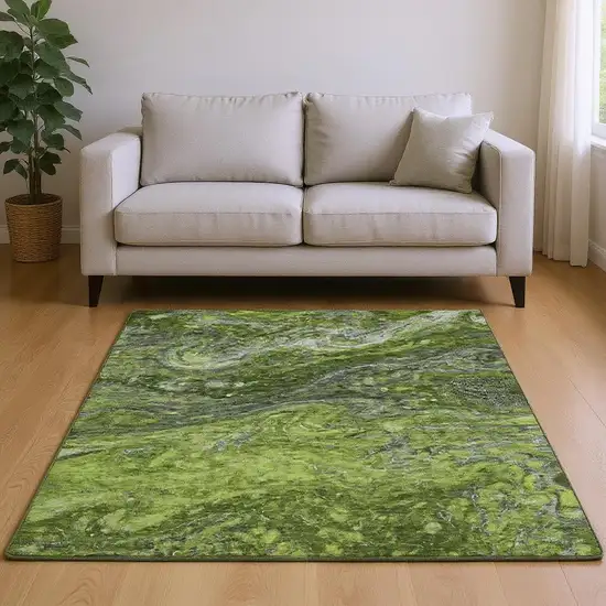 Green Gray And Ivory Abstract Washable Area Rug With UV Protection Photo 2