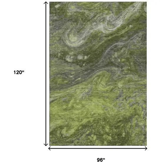 Green Gray And Ivory Abstract Washable Area Rug With UV Protection Photo 3