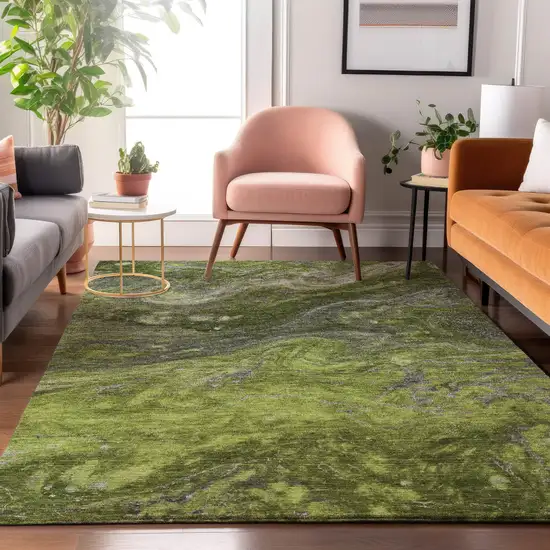Green Gray And Ivory Abstract Washable Area Rug With UV Protection Photo 4