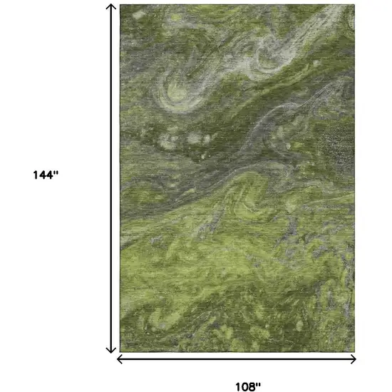 Green Gray And Ivory Abstract Washable Area Rug With UV Protection Photo 3