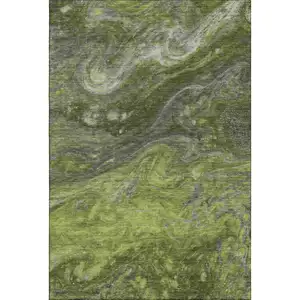 Photo of Green Gray And Ivory Abstract Washable Area Rug With UV Protection