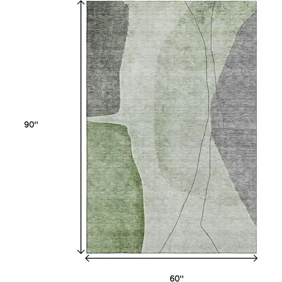 Green Gray And Ivory Abstract Washable Area Rug With UV Protection Photo 3
