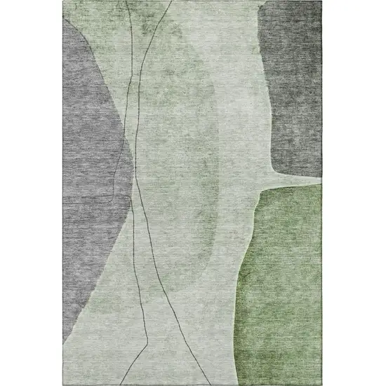 Green Gray And Ivory Abstract Washable Area Rug With UV Protection Photo 4