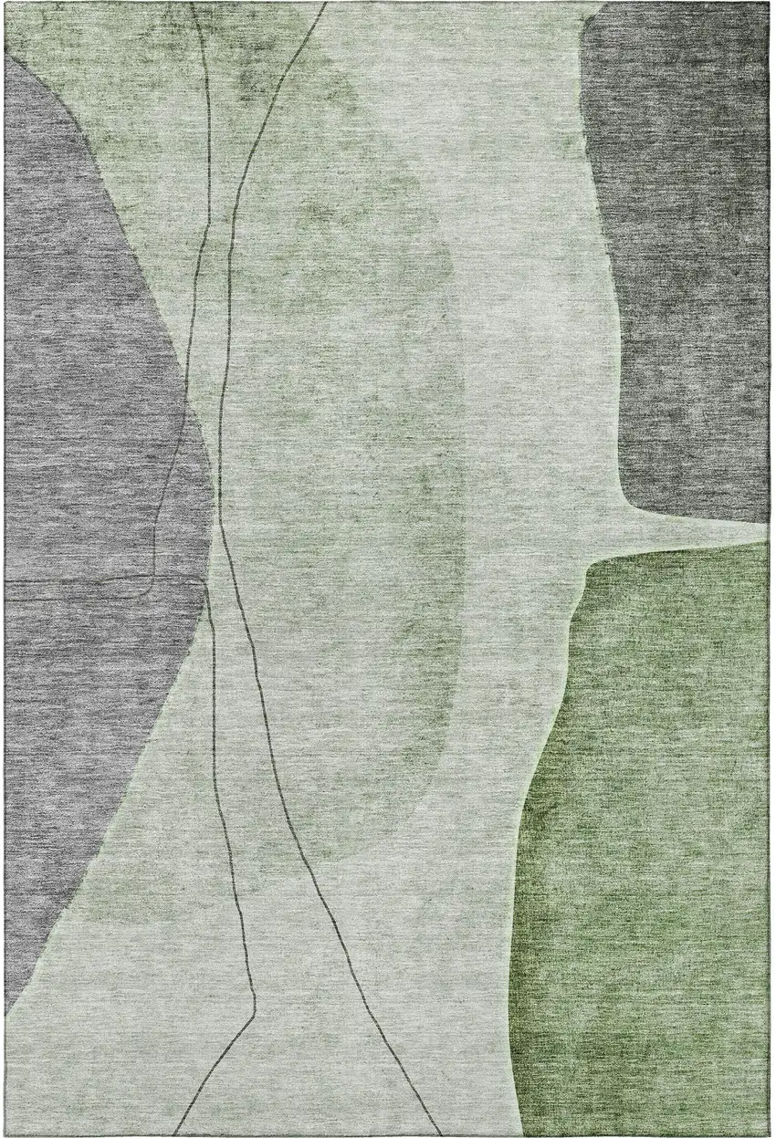 Green Gray And Ivory Abstract Washable Area Rug With UV Protection Photo 4