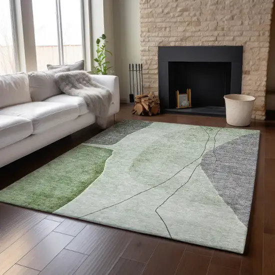 Green Gray And Ivory Abstract Washable Area Rug With UV Protection Photo 4