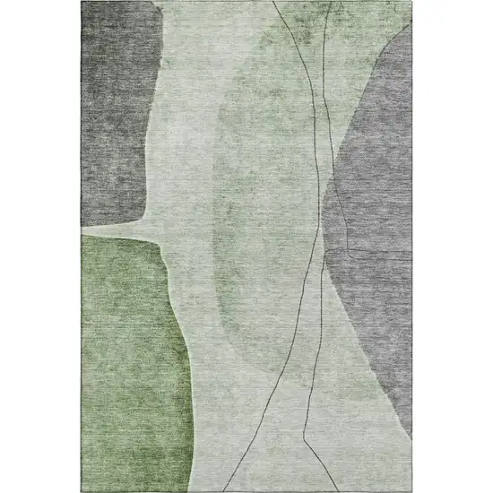 Green Gray And Ivory Abstract Washable Area Rug With UV Protection Photo 2