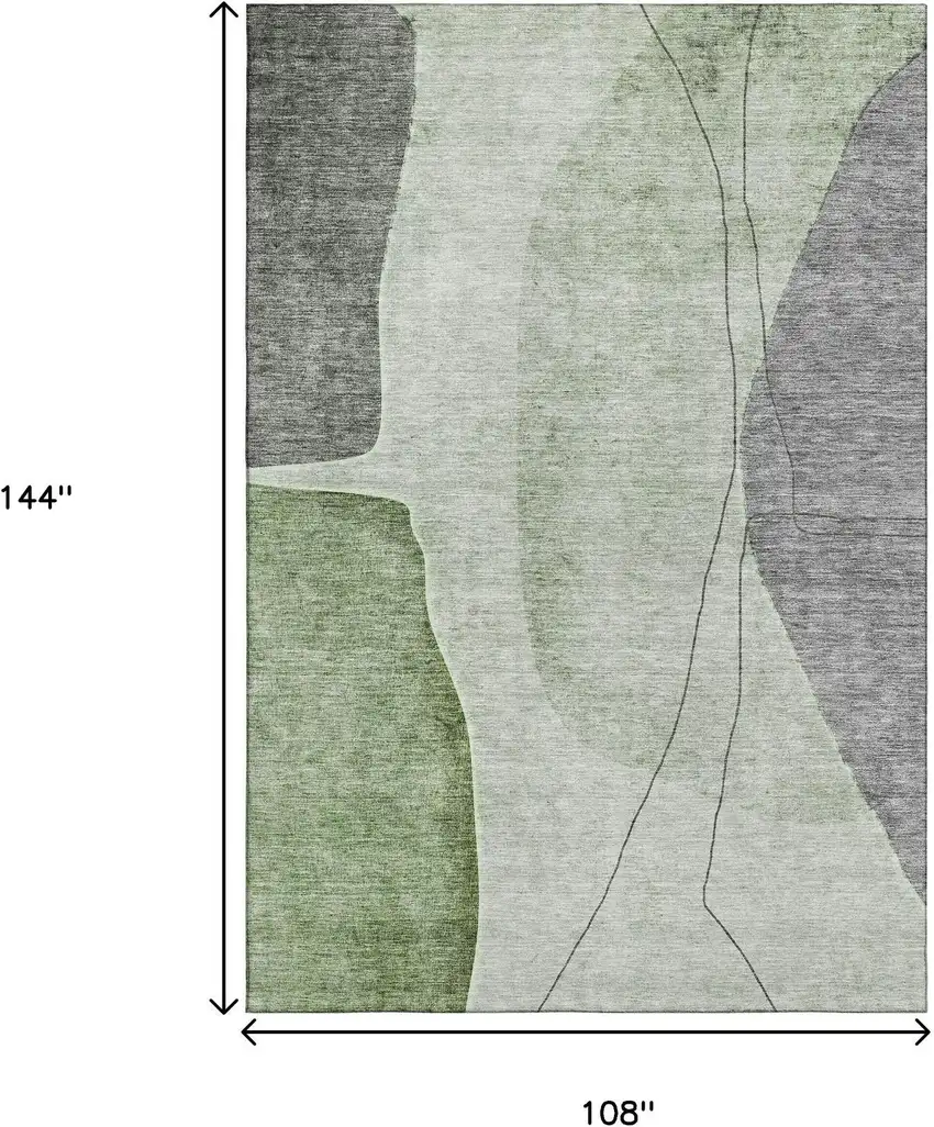 Green Gray And Ivory Abstract Washable Area Rug With UV Protection Photo 3