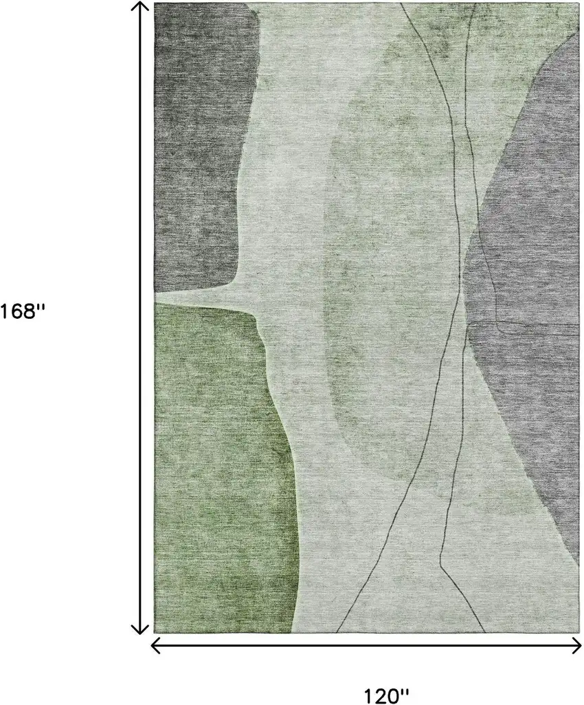 Green Gray And Ivory Abstract Washable Area Rug With UV Protection Photo 3