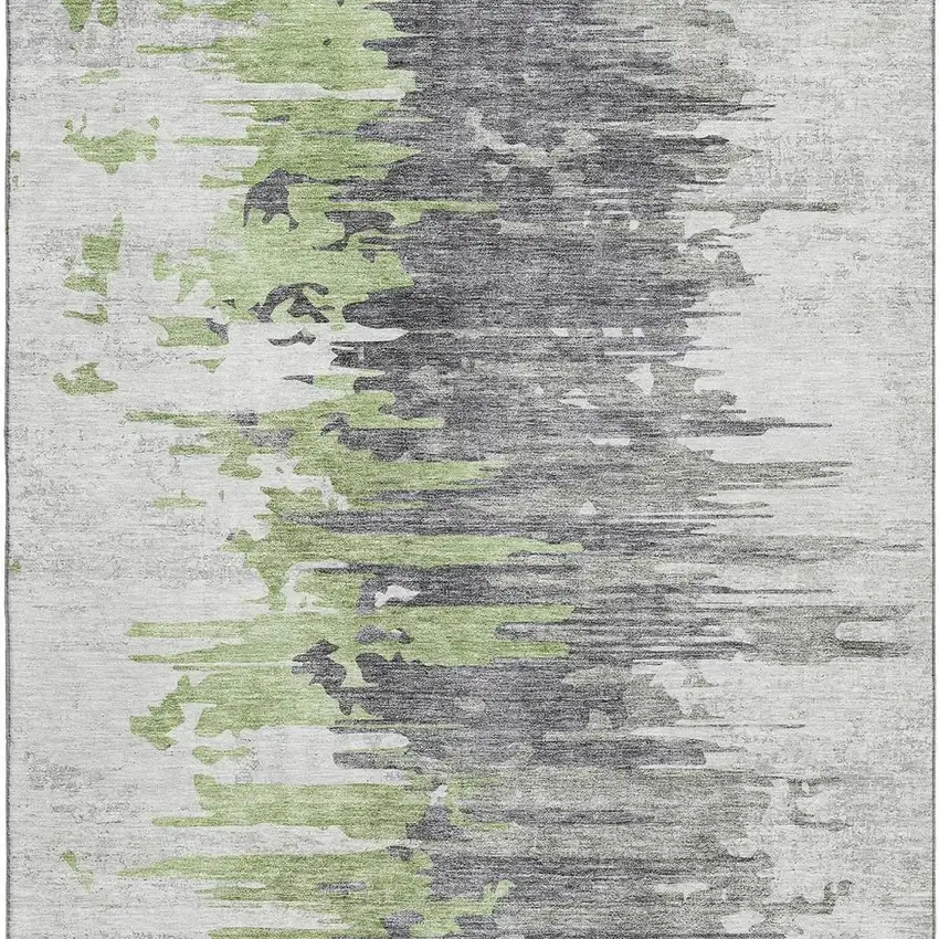 Green Gray And Ivory Abstract Washable Area Rug With UV Protection Photo 3