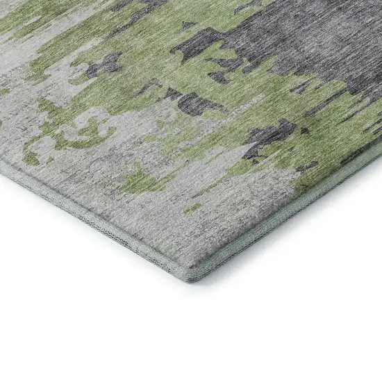 Green Gray And Ivory Abstract Washable Area Rug With UV Protection Photo 7