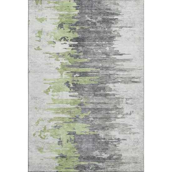 Green Gray And Ivory Abstract Washable Area Rug With UV Protection Photo 1