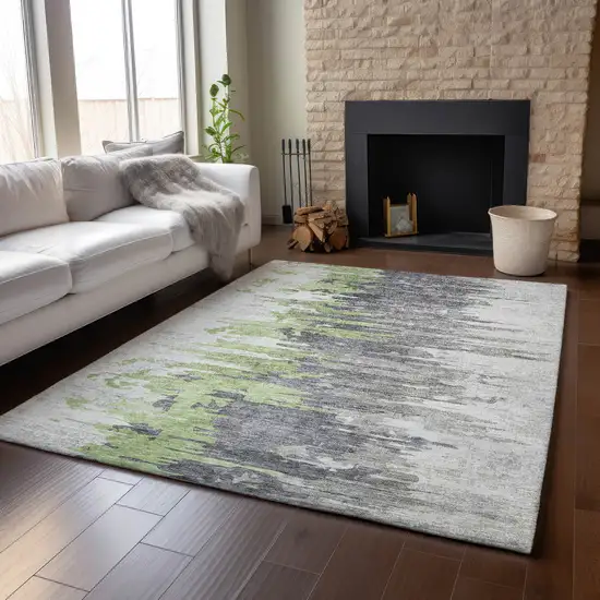 Green Gray And Ivory Abstract Washable Area Rug With UV Protection Photo 5