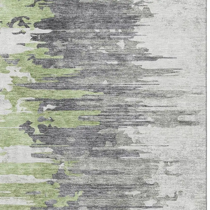 Green Gray And Ivory Abstract Washable Area Rug With UV Protection Photo 2