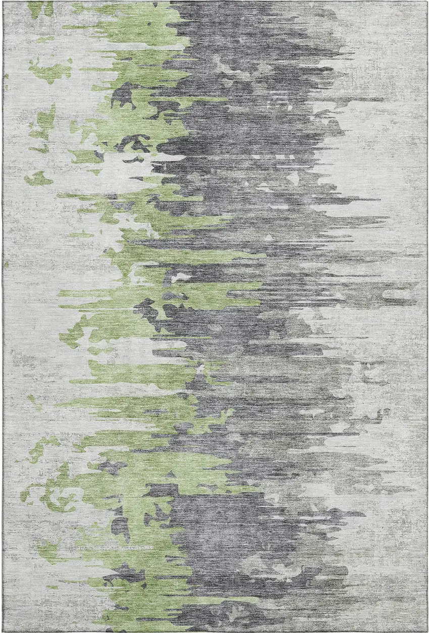 Green Gray And Ivory Abstract Washable Area Rug With UV Protection Photo 1