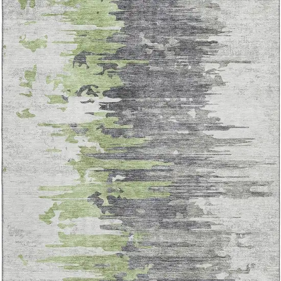 Green Gray And Ivory Abstract Washable Area Rug With UV Protection Photo 3