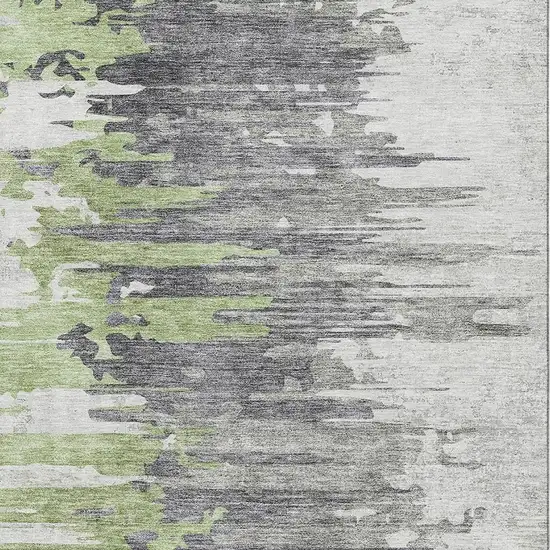Green Gray And Ivory Abstract Washable Area Rug With UV Protection Photo 3