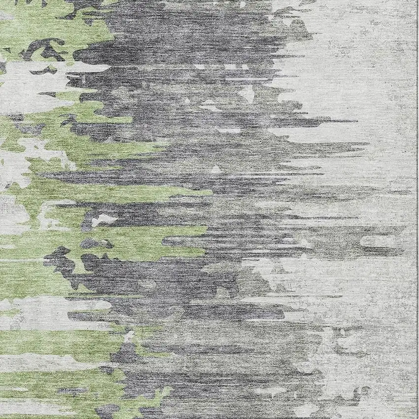 Green Gray And Ivory Abstract Washable Area Rug With UV Protection Photo 3