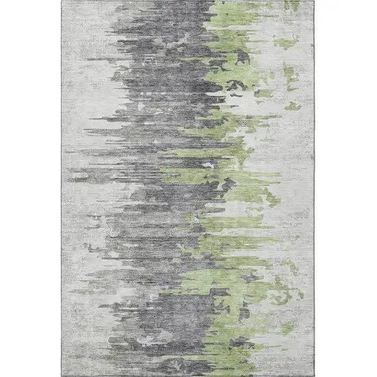 Green Gray And Ivory Abstract Washable Area Rug With UV Protection Photo 2