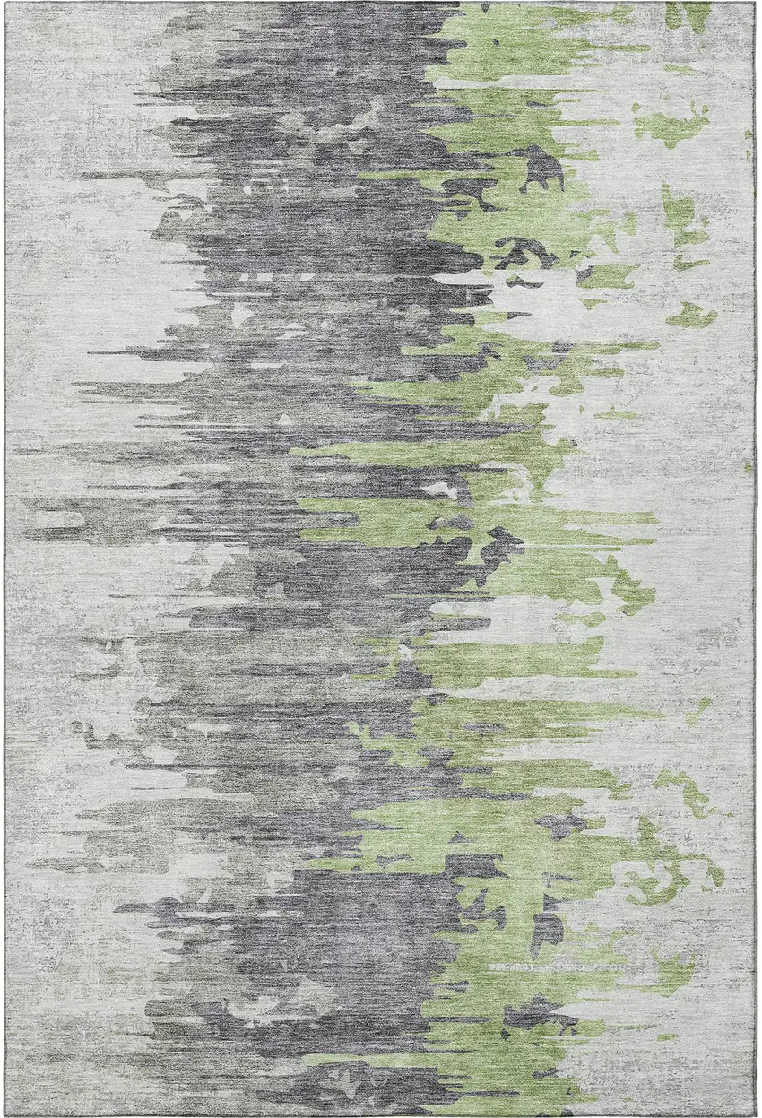 Green Gray And Ivory Abstract Washable Area Rug With UV Protection Photo 2