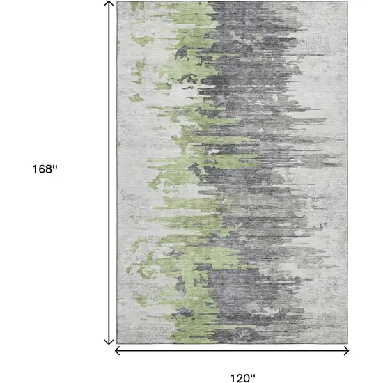 Green Gray And Ivory Abstract Washable Area Rug With UV Protection Photo 3