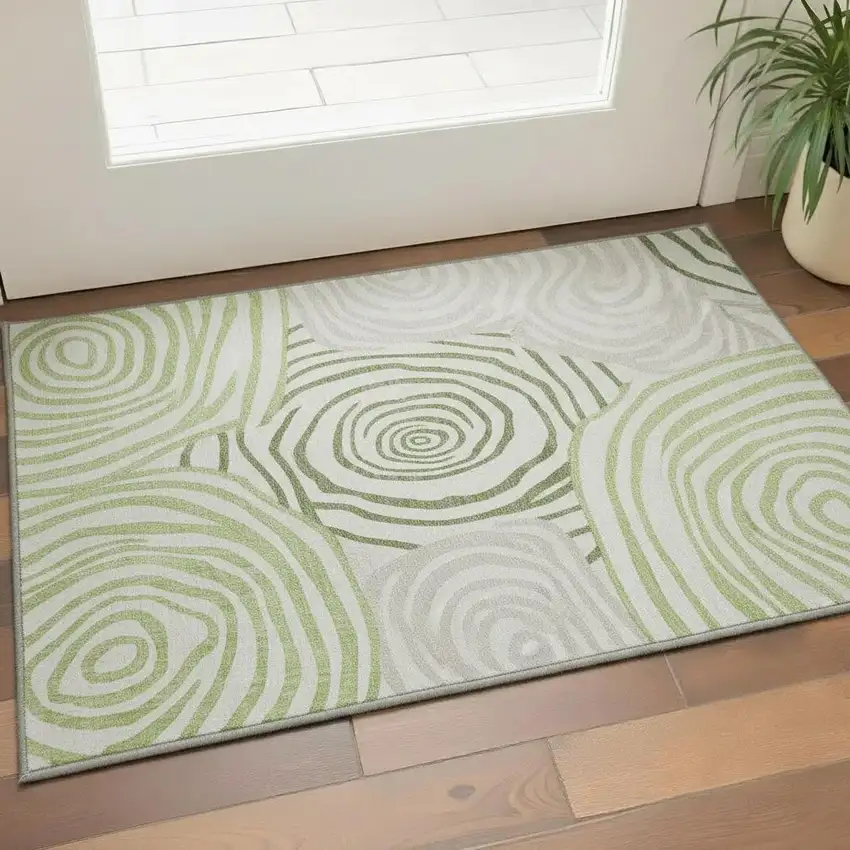 Green Gray And Ivory Abstract Washable Area Rug With UV Protection Photo 2