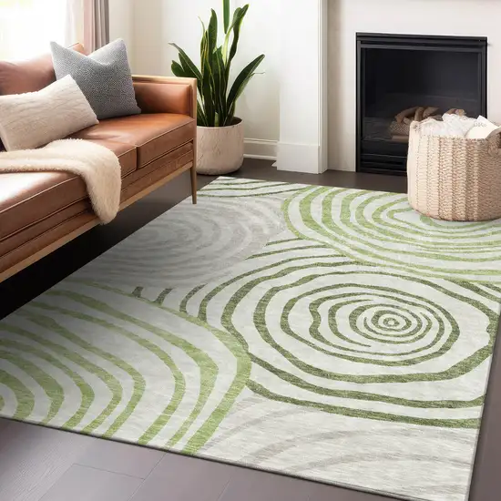 Green Gray And Ivory Abstract Washable Area Rug With UV Protection Photo 6