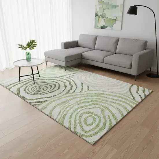 Green Gray And Ivory Abstract Washable Area Rug With UV Protection Photo 2