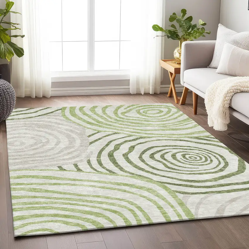 Green Gray And Ivory Abstract Washable Area Rug With UV Protection Photo 5