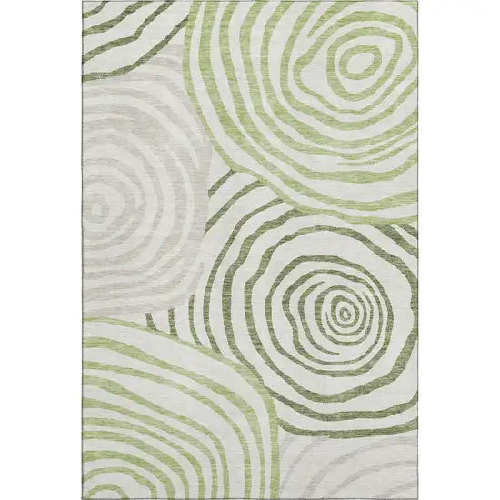 Green Gray And Ivory Abstract Washable Area Rug With UV Protection Photo 1
