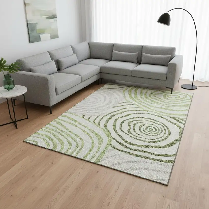 Green Gray And Ivory Abstract Washable Area Rug With UV Protection Photo 2
