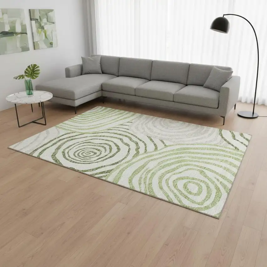 Green Gray And Ivory Abstract Washable Area Rug With UV Protection Photo 2