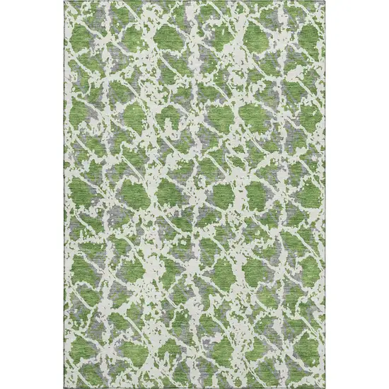 Green Gray And Ivory Abstract Washable Area Rug With UV Protection Photo 1