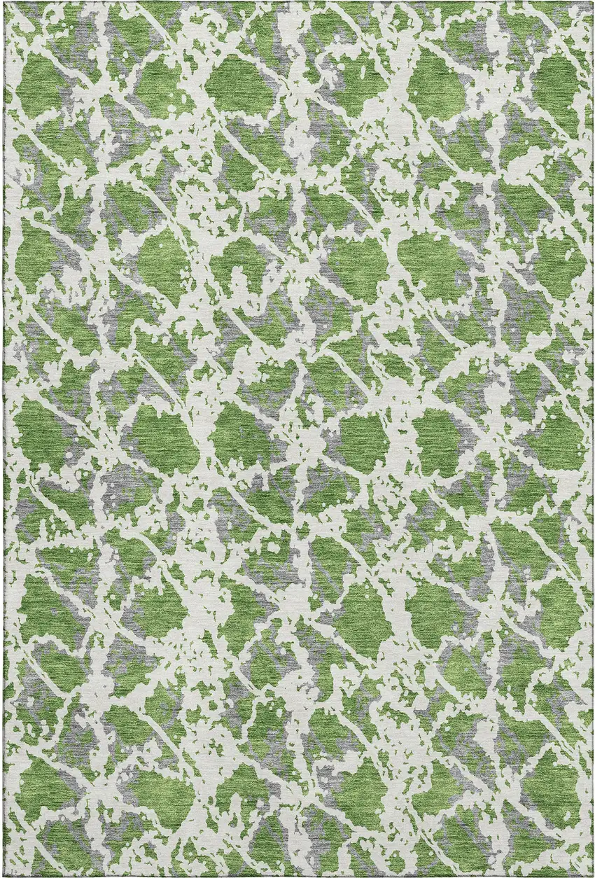 Green Gray And Ivory Abstract Washable Area Rug With UV Protection Photo 1