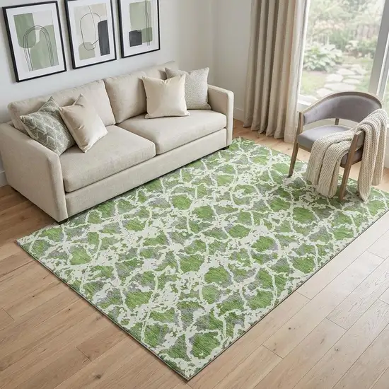 Green Gray And Ivory Abstract Washable Area Rug With UV Protection Photo 1