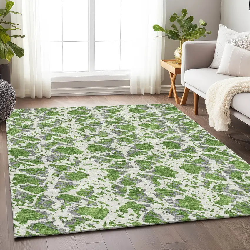 Green Gray And Ivory Abstract Washable Area Rug With UV Protection Photo 4